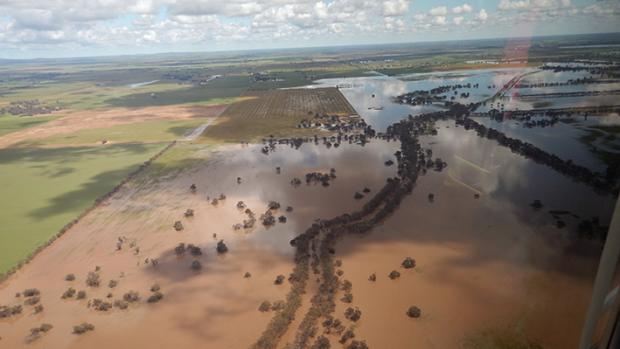 An aerial shot of significant flooding across a wide area.